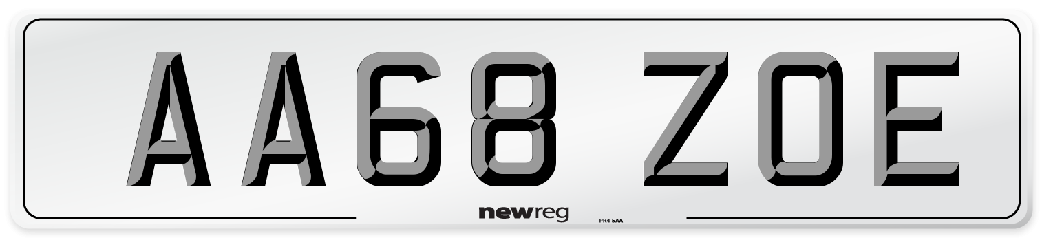 AA68 ZOE Number Plate from New Reg